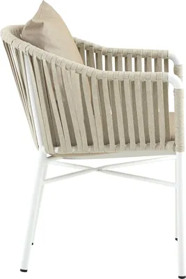 Produktbild von Gartenstühle ISOLA 6er Set, weiß/beige - Outdoor-Stuhl mit pulverbeschichtetem Aluminiumgestell, Rope Bespannung. Wasserabweisende, strapazierfähige Polster