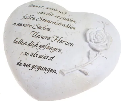 Produktbild von Trauerherz Rose + Spruch ca 20cmx19cm Herz Gedenk Grabherz Gedenkstein steinweiß