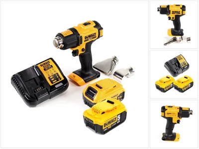 Immagine prodotto di DeWalt DCE 530 P2 Pistola ad aria calda a batteria 18V 530C + 2 batterie da 5,0Ah + 1 caricabatterie + riflettore e riflettore per superfici