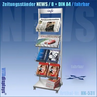 Produktbild von Zeitungsständer / Aufsteller NEWS / DIN A4 + A3 (rollbar)