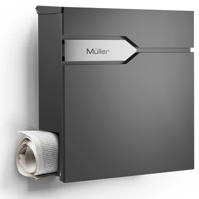Produktbild von Briefkasten "Munich" Anthrazit RAL7016 Personalisierbar Edelstahl Gravur Hausnr