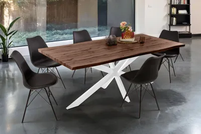 Produktbild von Esstisch Baumkante Holz-Optik Nussbaum 200 x 100 Spider-Gestell weiß JOSY