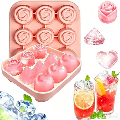 Eiswürfelform 9 Fächer, 3-in-1, rosa, Silikon, BPA-frei, 3,2 cm