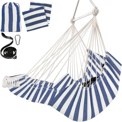 Productafbeelding van Hangstoel met 2 kussens, voetsteun, zijvak, blauw-wit