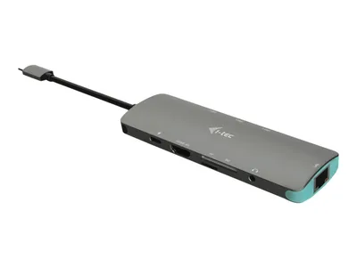 Produktbild von i-tec Metal USB-C Nano Docking Station 4K HDMI LAN + Power Delivery 100 W, Kabelgebunden, USB 3.2 Gen 1 (3.1 Gen 1) Type-C, 100 W, 10,100,1000 Mbit/s, Silber, Türkis, MicroSD (TransFlash), SD