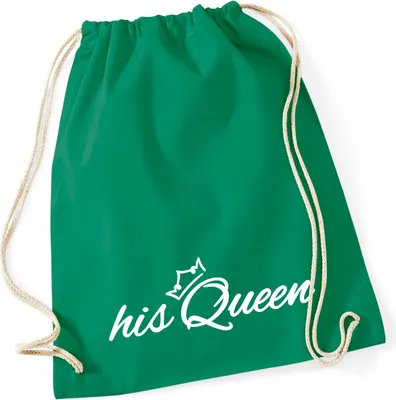 Produktbild von Huuraa Turnbeutel his Queen Krone 12 Liter Kelly Green Baumwolle Rucksack Geschenkidee