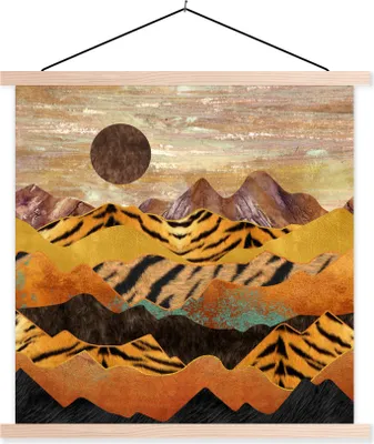 Produktbild von MuchoWow® Textilposter Tigerdruck - Gold - Marmor 40x40 cm mit holzfarbenen Rahmen - Posterleiste