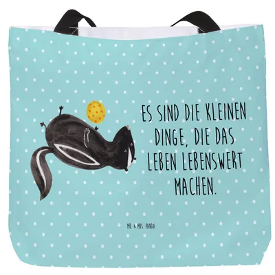 Produktbild von Mr. & Mrs. Panda Schultasche Stinktier Ball - Türkis Pastell - Geschenk, Weisheit, Verspielt, Raubtier, Tasche, Stoffbeutel, Strandtasche, Wildtier, Skunk, Laptoptasche