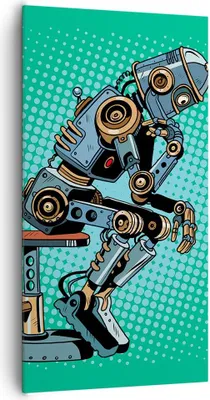 Produktbild von Bild auf Leinwand - Leinwandbild - Roboter Illustration Karikatur Comic - 65x120cm - Wand Bild - Wanddeko - Leinwanddruck - Bilder - Kunstdruck - Leinwand bilder - Wandkunst - PA65x120-3194