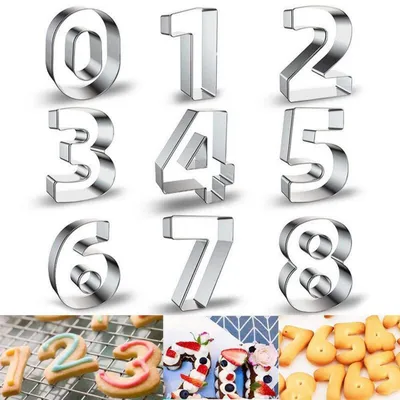 Obrázok produktu pre Sada vykrajovačiek, 9 kusov, veľké čísla 0-9, nerezová oceľ, 6,5 cm