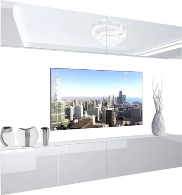 Produktbild von BELINI Wohnwand Vollausstattung Wohnzimmer-Set Moderne Schrankwand mit LED-Beleuchtung Weiß Glänzend Anbauwand TV-Schrank Weiß Glänzend