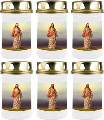Image de Bougie funéraire - Lot de 6 - Blanc 48h ( Couvercle doré ) - Jésus