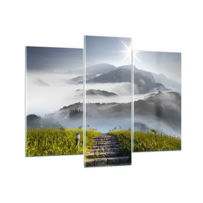 Produktbild von Bilder auf glas - Berg Nebel Landschaft Morgen - 130x100cm - Glasbilder - Wandbilder - Kunstdruck - zum Aufhängen bereit - Wanddekoration aus Glas - Glas Bilder - Wandbild auf Glas - GCB130x100-2478