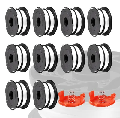 Imagen del producto de Bobina universal para cortacésped, 10 bobinas + 2 tapas, hilo de repuesto, compatible, para uso en jardines