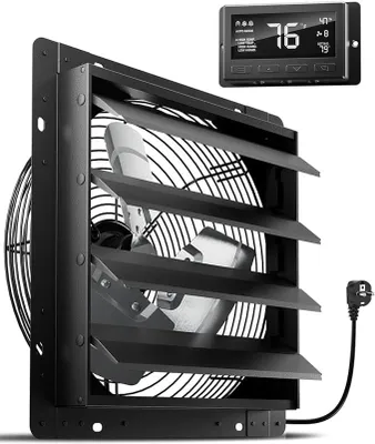 Image de Ventilateur d'extraction de 350 mm avec régulateur de température et d'humidité. Ventilateur mural industriel intelligent, débit de 2200 m³/h. Ventilateur mural avec moteur EC, idéal pour les caves, les garages, les cuisines et les serres