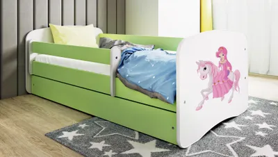 Produktbild von Kinderbett Jugendbett Prinzessin zu Pferd 70x140, 80x160, 80x180 cm - Komplettset mit Matratze, Schublade & Rausfallschutz
