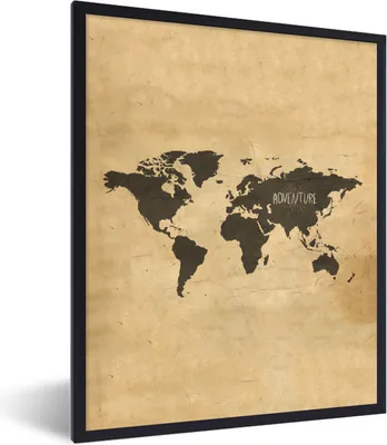 Produktbild von MuchoWow® Gerahmtes Poster Weltkarte - Vintage - Zitat 60x80 cm - Poster mit Schwarzem Bilderrahmen Wandposter Rahmen Foto Bilder - Premium - Wanddeko Wohnzimmer