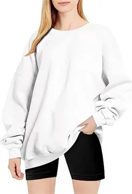 Produktbild von ASKSA Damen Sweatshirts Basic Rundhals Langarmshirt Loose Fleece Pullover Casual Oberteile Tops, Weiss, M