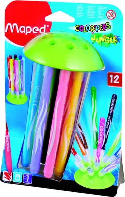 Produktbild von Maped Color'Peps Jungle Innovation, 12-pack, Schwarz, Blau, Braun, Grün, Orange, Pink, Violett, Rot, Gelb, Rundspitze, Mehrfarbig, Jungle, 12 Stück(e), Sichtverpackung