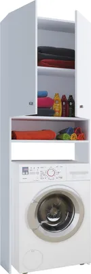 Zdjęcie produktu dla Szafka na pralkę / Praktyczna szafka przebudowana z dużą ilością miejsca do przechowywania / Wymiary: W. 64 x H. 182 x D. 27 cm / Stojak na pralkę do łazienki i pralni / szafka na pralkę - Lona