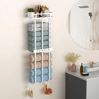 Immagine prodotto di Portasciugamani da parete con 4 ganci, bianco, per bagno e cucina