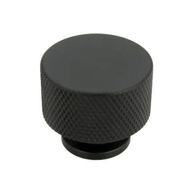 Image de Élégant bouton rond noir en aluminium pour meubles - Poignée au design classique pour armoires, tiroirs et commodes, finition mate, diamètre 3 cm, vis de montage incluse.
