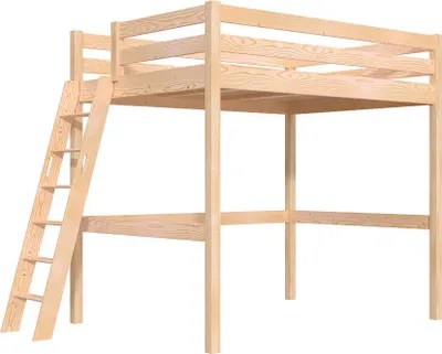 Produktbild von Hochbett 140x190 holz mit Leiter Sylvia schräge Leiter - Naturlack