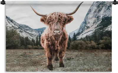 Produktbild von MuchoWow® Wandteppich Wandbehang Schottischer Highlander - Berg - Tiere 90x60 cm Tapisserie Dekoration Wandtuch - Wandskulpturen - Bildteppich