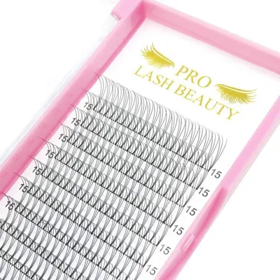 Image de Extension de cils en éventail, modèle 3D-C, épaisseur 0,10, mélange, tige courte, longueur 8-14 mm, 1 pièce