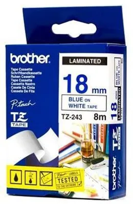 Produktbild von Brother Schriftbandkassette TZE-243 weiß/blau 18 mm