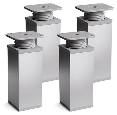Image de Pieds de meubles en aluminium anodisé, réglables, lot de 4, hauteur 80 mm