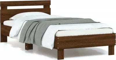 Produktbild von Bettgestell moderne - mit Kopfteil - und LED-Leuchten Braun Eiche 90x190 cm - Polsterbett CC30074
