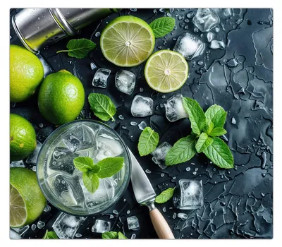 Produktbild von Spritzschutz Herdabdeckplatte Schneidebrett aus Glas Frische Limetten 1-Teilig (60x52cm)