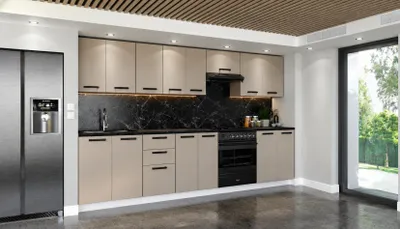 Produktbild von ULWEHOME | Küchenzeile 320 cm Kaschmir, Küchenmöbel-Set Beige mit Spülenschrank, 3-Schubladen-Unterschrank & geteilten Arbeitsplatten 180 cm, KI-generiertes Bild