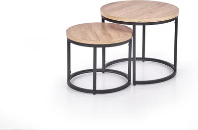 Obrázok produktu pre Halmar Okrúhly konferenčný stolík (2 ks) Oreo - dub san remo / čierna