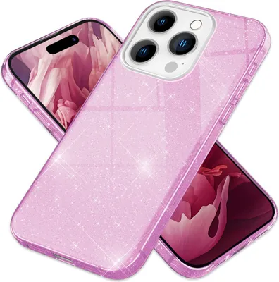 Produktbild von Glitzer Hülle für iPhone 15 Pro Max Hybrid Bling Case Silikon Handyhülle Tasche Lila
