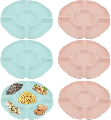 Immagine prodotto di Set di 6 bicchieri di plastica riciclabile per buffet, con 5 scomparti per snack, frutta secca, frutta e dolci, diametro 24,5 cm