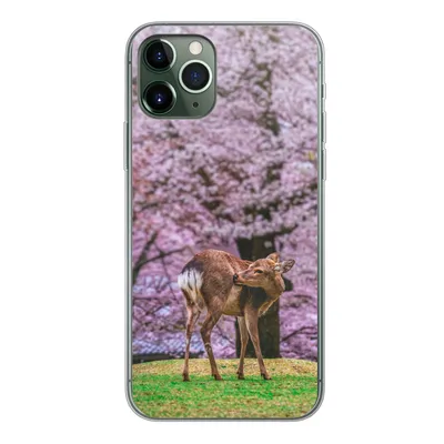 Produktbild von MuchoWow® Handyhülle Schutzhülle Hülle für iPhone 11 Pro Hirsch - Rosa - Blüte Silikon Softcase Handy Hülle - Handy