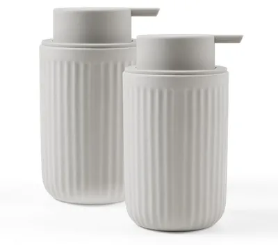 Image de Distributeur de savon en céramique, rechargeable, 350 ml, gris, avec une grande pompe, idéal pour la cuisine et la salle de bain