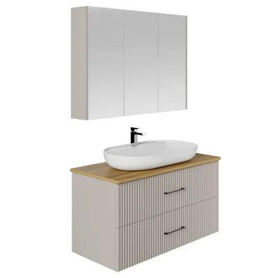 Produktbild von Badmöbel Set Liana Konsole 100 Eiche | Waschbecken | Waschtisch | Spiegelschrank