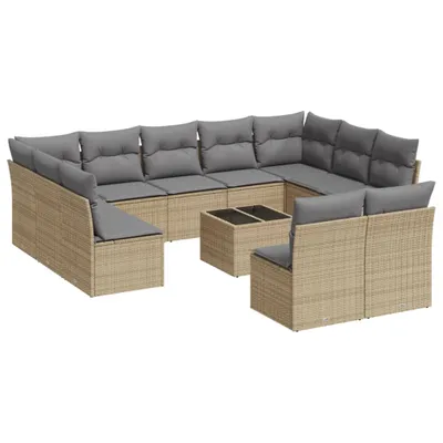 Produktbild von 12-tlg. Garten-Sofagarnitur mit Kissen Beige Poly Rattan