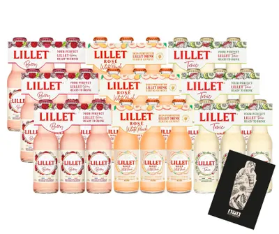 Produktbild von Lillet ready to drink Mischgetränk 27er Set mit Rose White Peach,Berry,Tonic - 27x 200ml (je 10,3% vol) - [Enthält Sulfite]