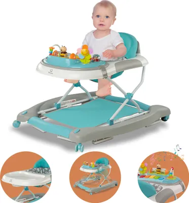 Produktbild von BRONEA® 4-in-1 Gehfrei Baby ab 6 Monate | Babywalker mit Schaukelfunktion & Spielpaneel mit Musik | Lauflernwagen Höhenverstellbare & Klappbar TÜRKIS