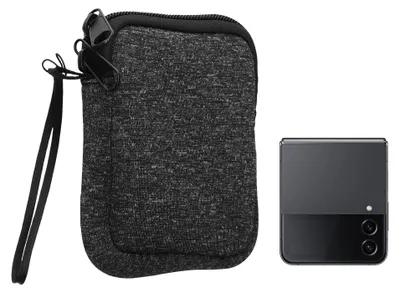 Produktbild von kwmobile Handytasche für faltbare Smartphones XXS - 3 / 3,5" - Neopren Hülle Anthrazit Weiß - XS Handy Tasche 10 x 8 x 2 cm Innenmaße - Mini Geldbörse