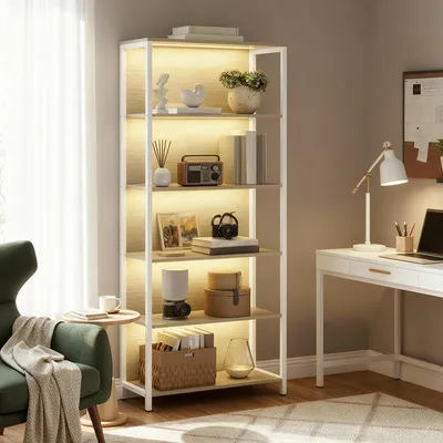 Produktbild von VASAGLE Bücherregal mit 6 Ebenen, Standregal mit einstellbarer LED-Beleuchtung, für Wohnzimmer