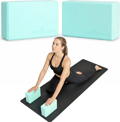 Zdjęcie produktu dla Zestaw 2 bloków do jogi, kostka do ćwiczeń i rozciągania, 23 x 15 x 8 cm fitness, pilates, joga, niebieskie