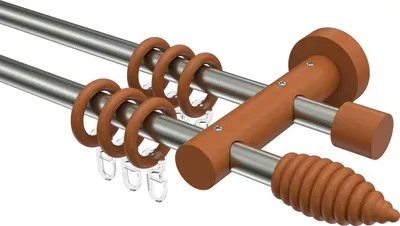 Produktbild von Interdeco Gardinenstange / Vorhangstange Edelstahl-Optik / Kirschbaum lackiert, Typ Adrian Asta (Rillenform), 16 mm Ø 2-läufig, 280 cm