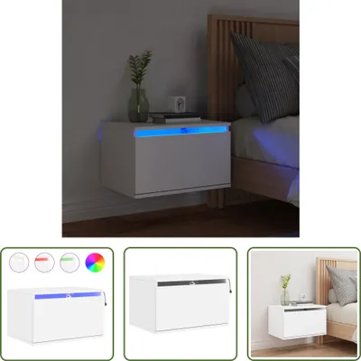 Zdjęcie produktu dla The Living Store Stolik nocny ścienny z oświetleniem LED Biały