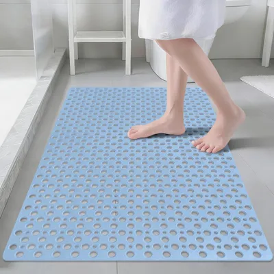 Image de Tapis de douche antidérapant, 60x90 cm, bleu, avec ventouses, pour douche et baignoire