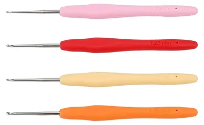 Häkelnadel-Set, 4 ergonomische Nadeln 1,0–1,75 mm, Metall